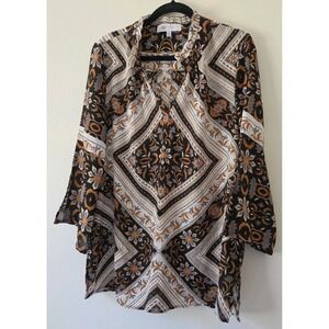 Fever Bohemian-Style Blouse With Geometric Floral Print Top Shirt — Size: L